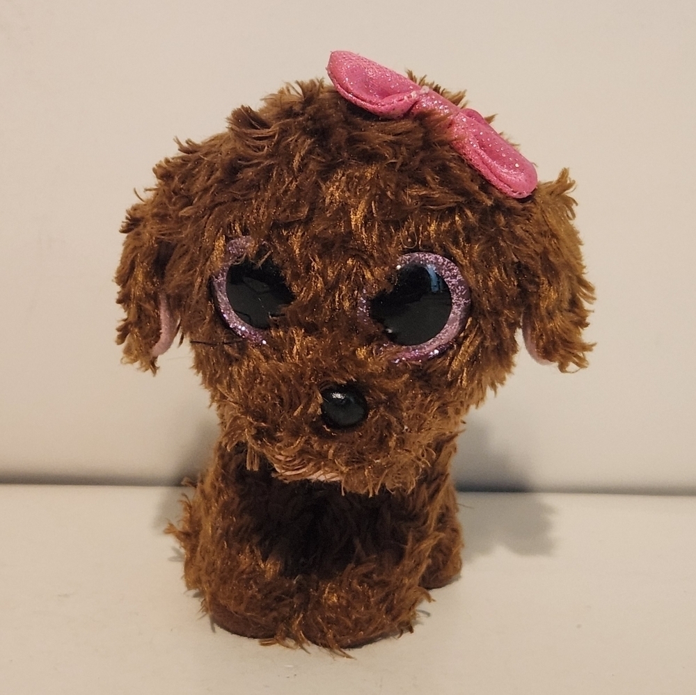 5” Ty Maddie the Dog with Pink Bow Plush Stuffed Animal